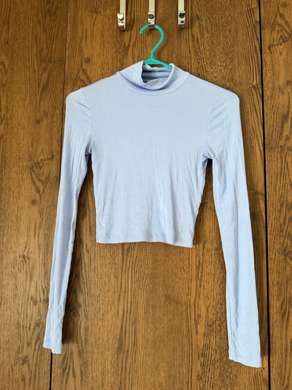 Wilfred Pale Blue Long Sleeve Mock Neck Crop Top